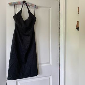 Halston Heritage black linen halter dress